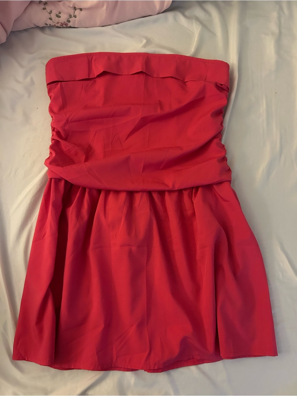 Amazon Strapless Red Sundress with Ruched Bodice